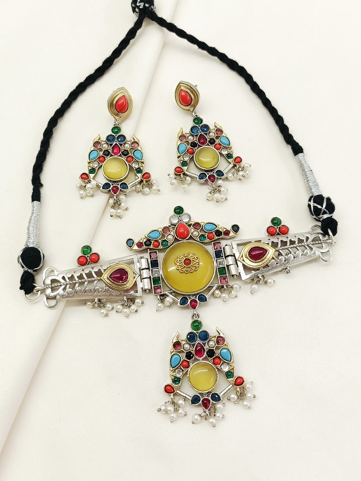 Utpal Multi Colour Oxidized Choker Set