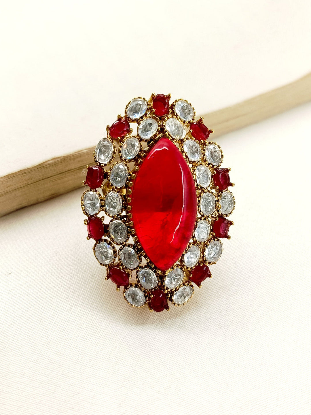 Beautiful Geolina Maroon Kundan Finger Ring with intricate detailing and stunning design