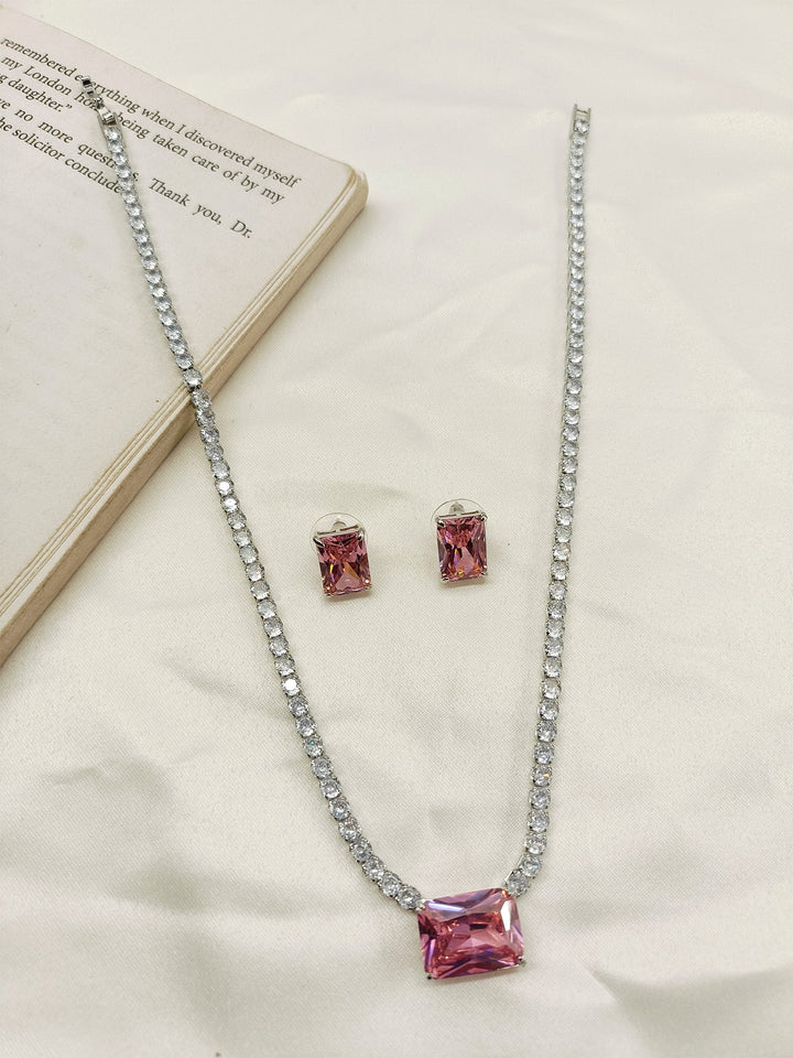 Ainsley Pink American Diamond Necklace Set