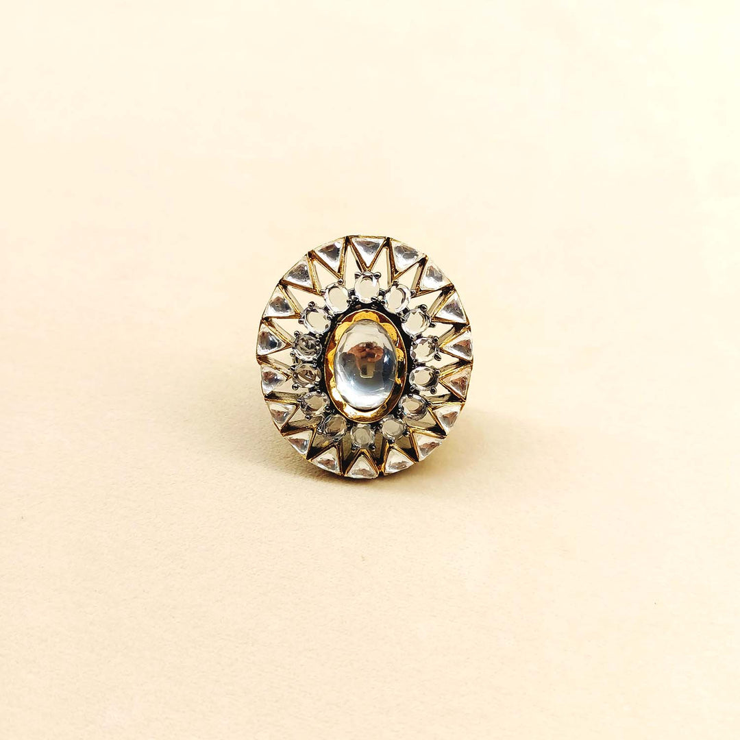 Beautiful Indumati Diamond Gold & Rhodium Plated Victorian Ring with intricate design and sparkling gemstones