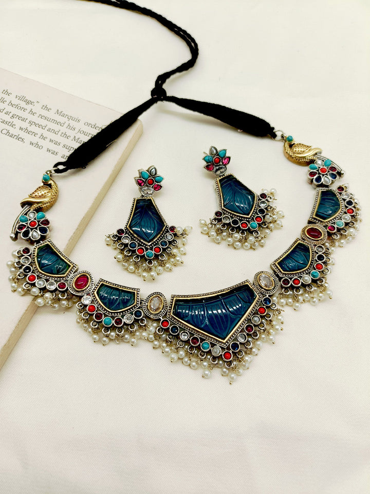 Suraiya Multi Colour Peacock Oxidized Necklace Set