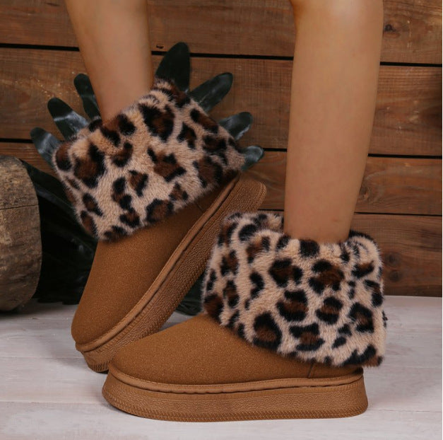 Women's Darby Leopard Winter Boots - Cozy Fuzzy-Lined Platform Slip-On Shoes (US 5-10)