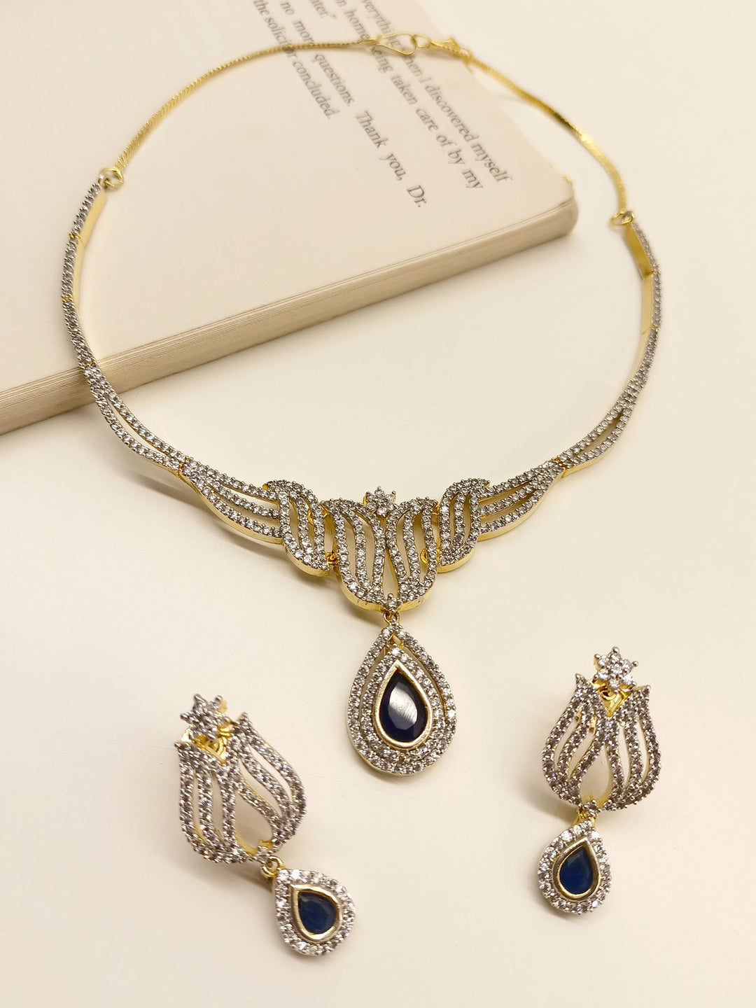 Alvina Blue Sapphire American Diamond Set