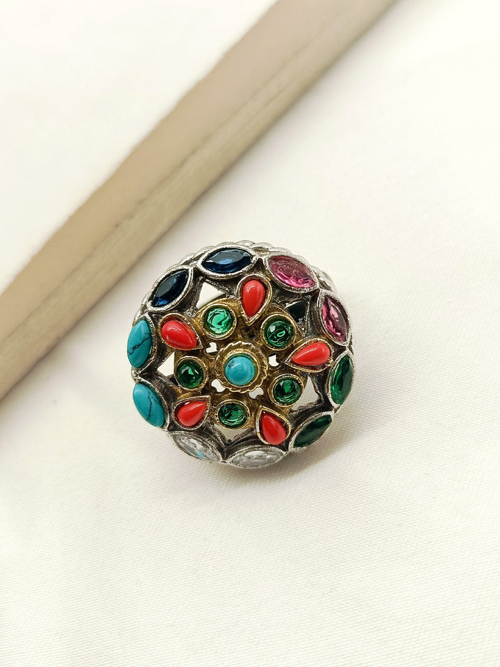 Mili Multi Colour Oxidized Finger Ring