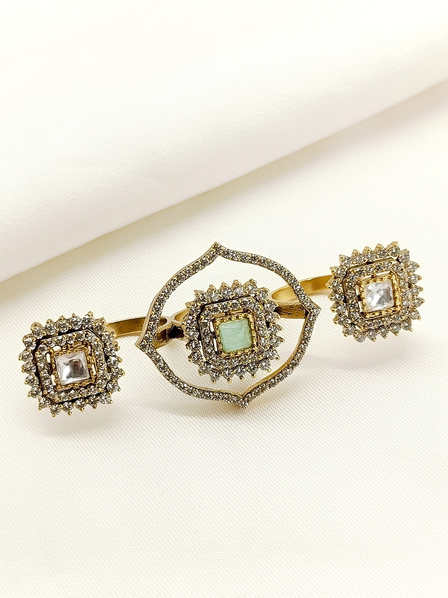 Gabriel Mint Green American Diamond Finger Ring