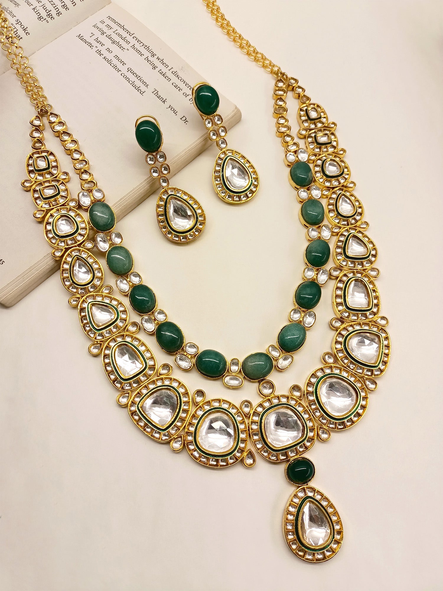 Zinnia Green Kundan Long Set - qivii