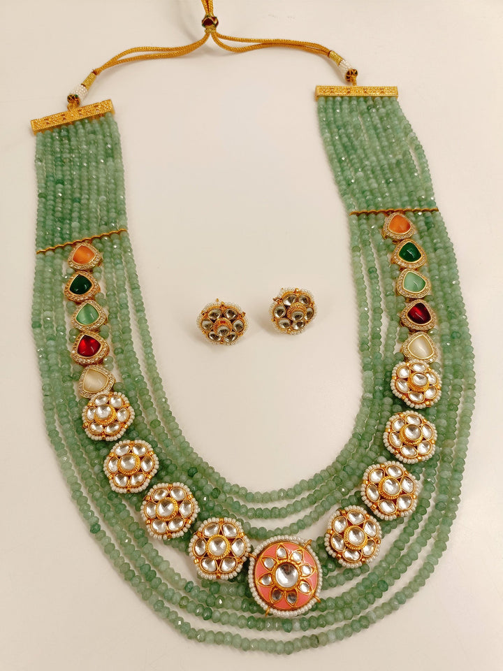 Aubrae Mint Green Long Kundan Set