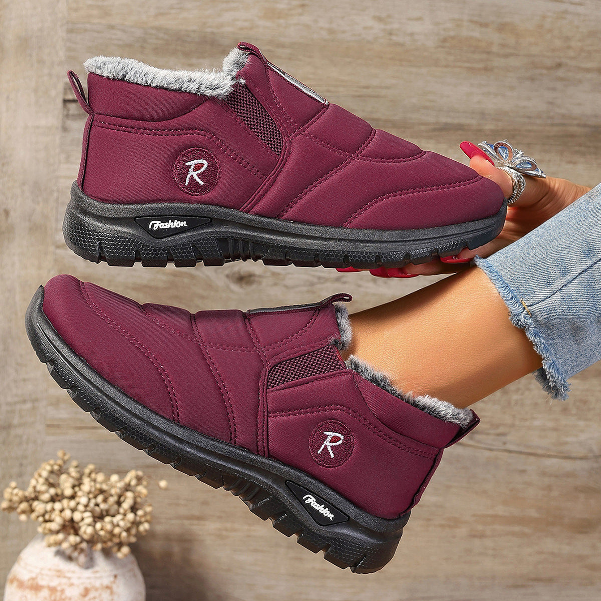 Women's Kira Fleece-Lined Winter Slip-On Shoes - Warm Casual Snow Sneakers (US 5-11.5)