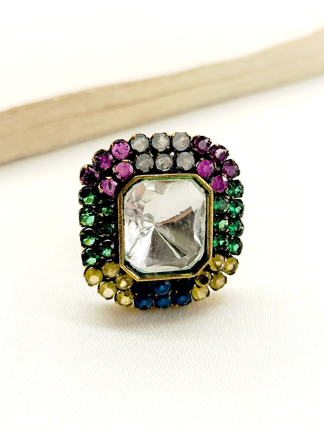 Avayah Multi Colour Victorian Finger Ring with Intricate Floral Design and Sparkling Gemstones