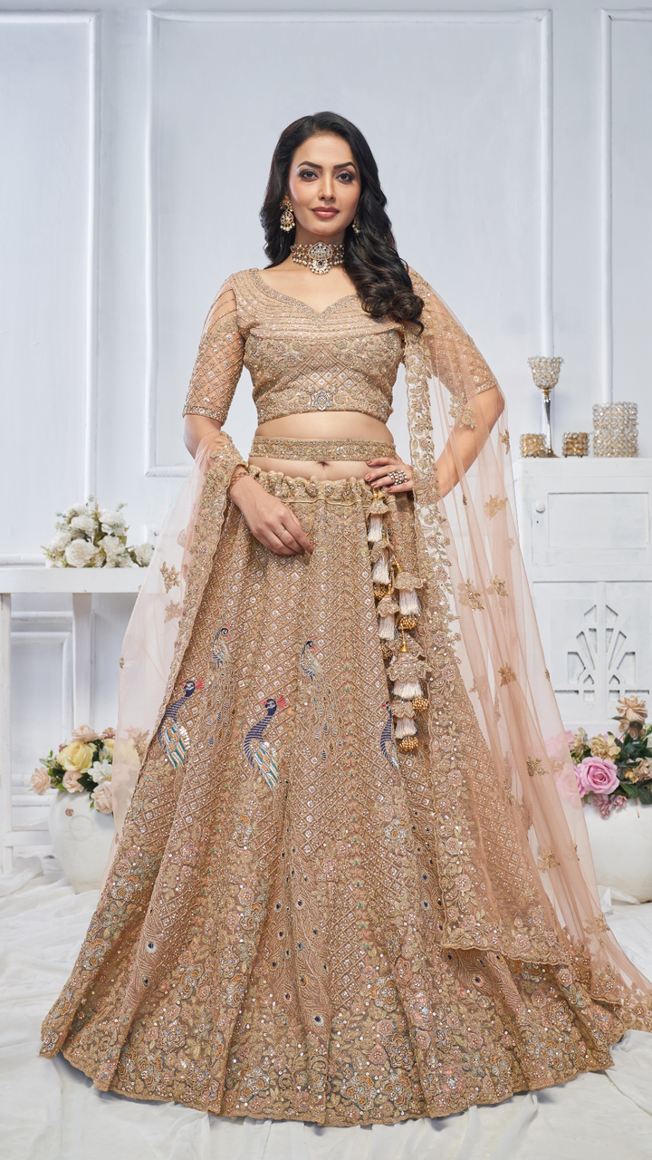 Mustard  Embroidered bridal wear lehenga