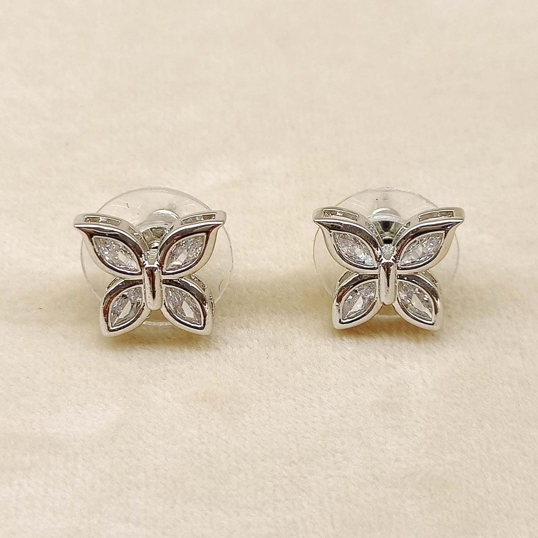 Kaushiki Butterfly American Diamond Silver Plated Stud