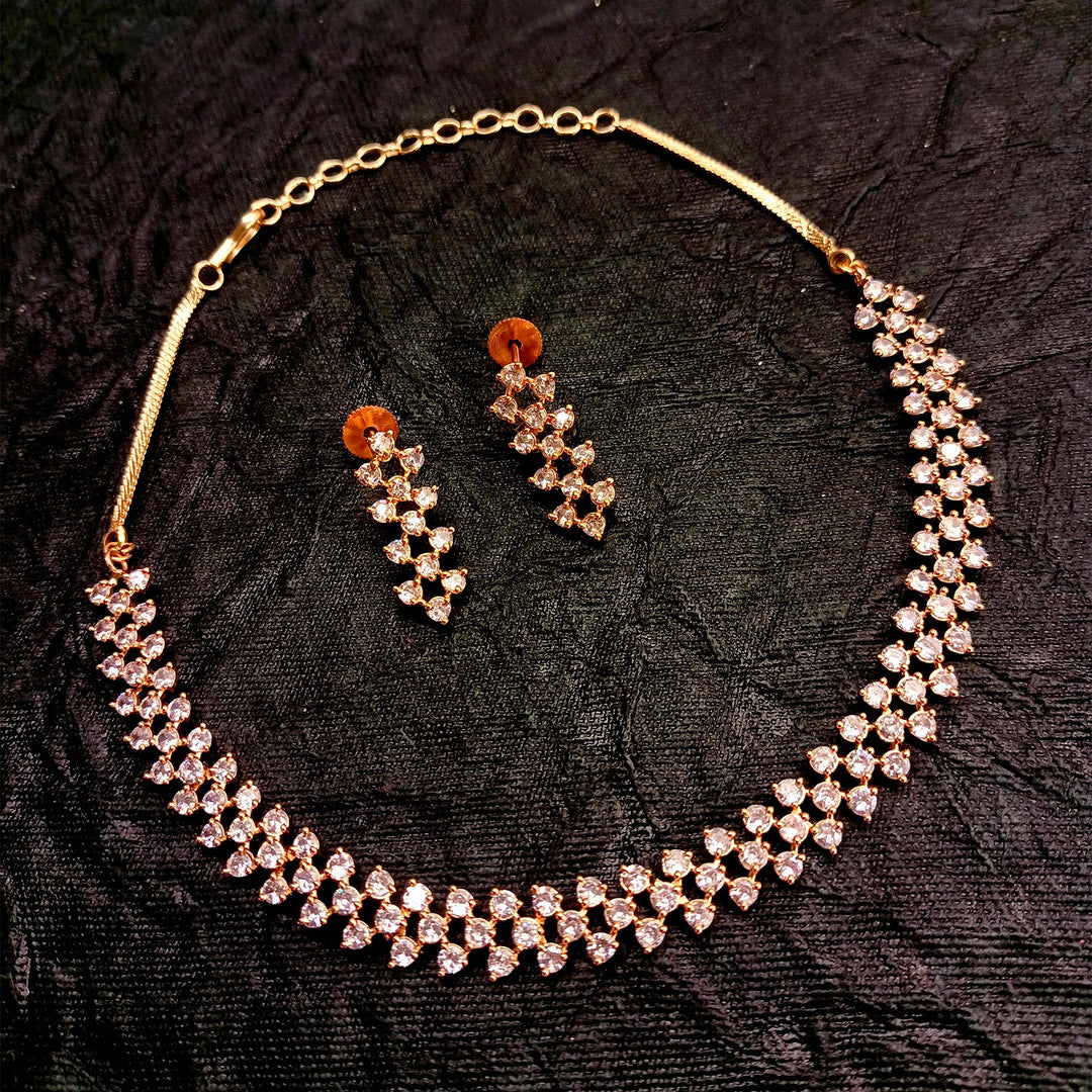 Tejo Rose Gold Plated Semiprecious White Stone American Diamond Set