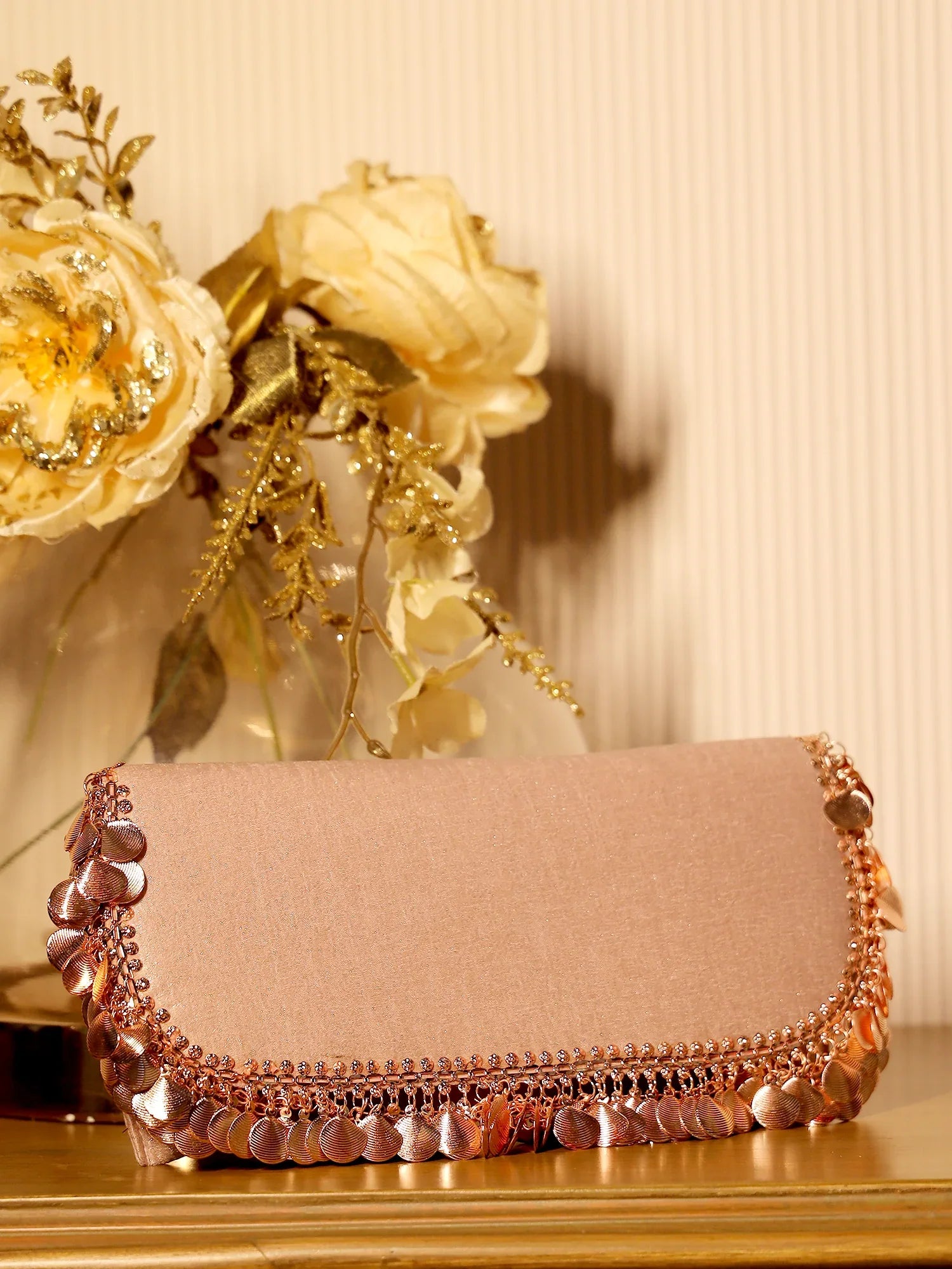Aadila Rose Gold Evening Clutch