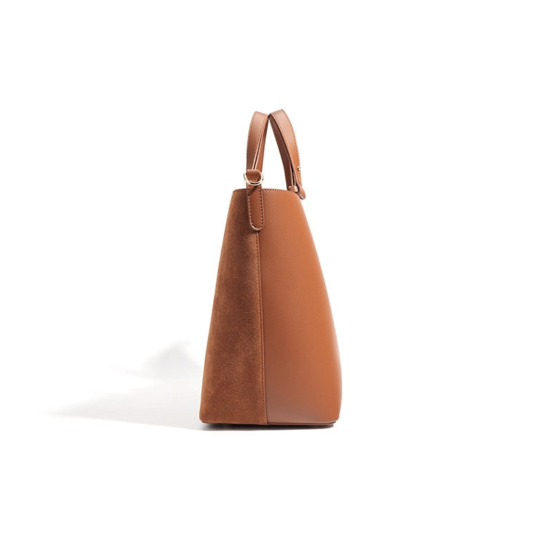 Ounamei Genuine Leather Suede Tote Bucket Bag for Women | Large Capacity Retro Shoulder & Handbag, Elegant Autumn Winter Design