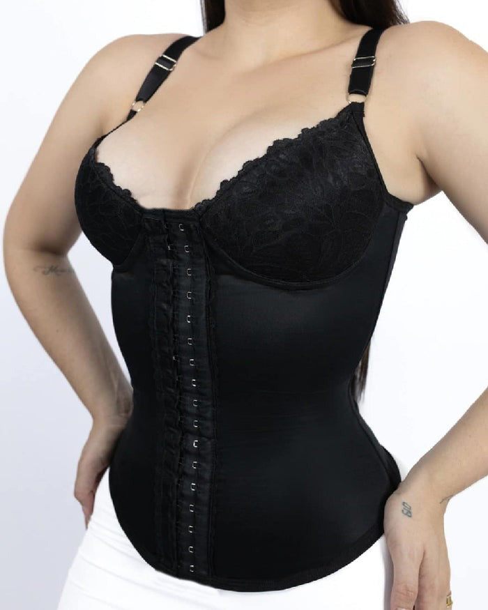 Shapshe® Seamless Satin 18 Steel Bone Corset Vest Lace Cups Bustier Top  - By Qivii