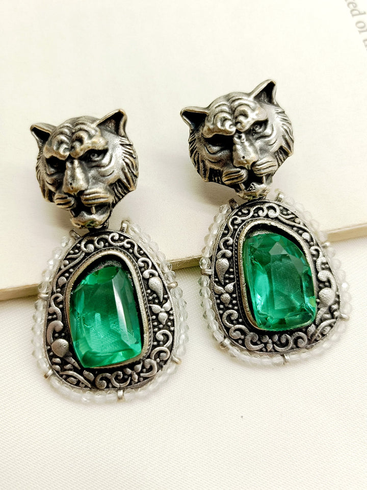 Niharika Green German Silver Oxidized Earrings