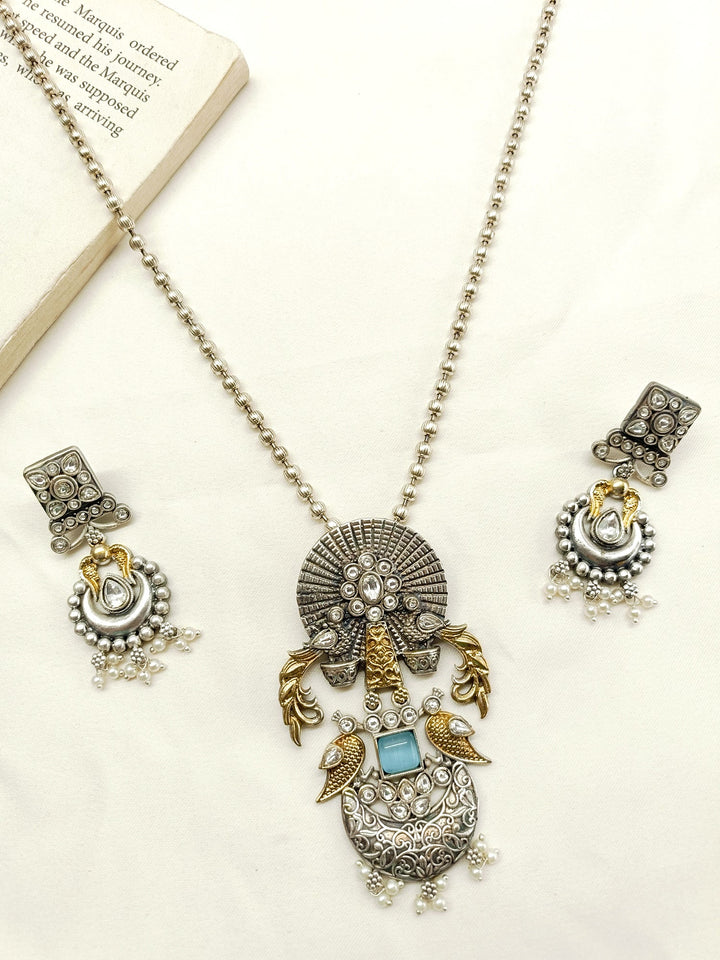 Begum Sky Blue Oxidized Pendant Set