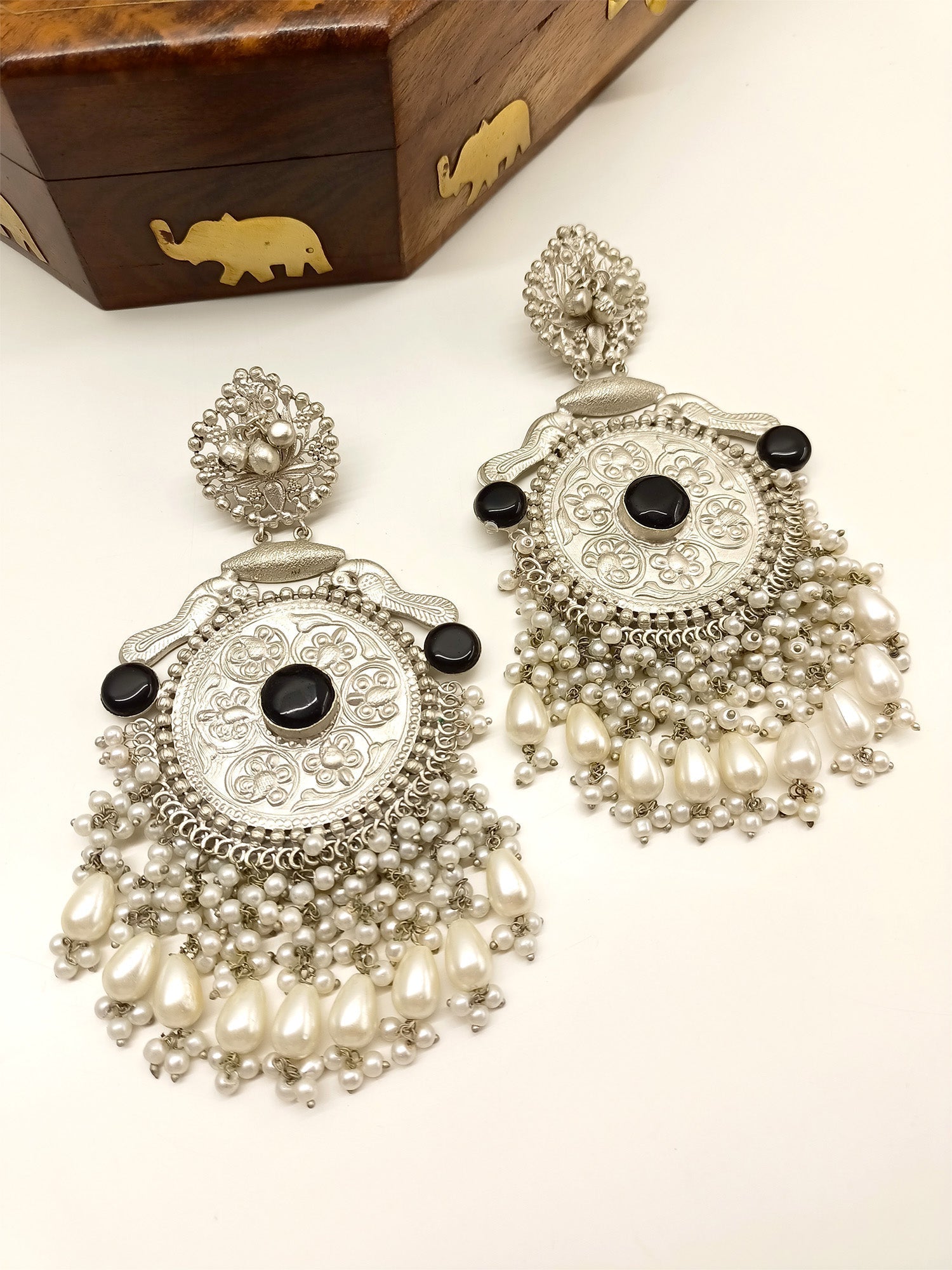 Idika Black Long Oxidized Earrings - qivii