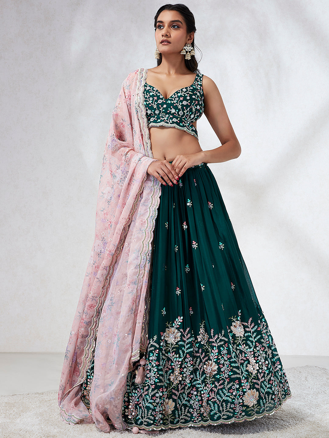 Georgette Sequins, Mirror and thread embroidery Stitched Lehenga choli