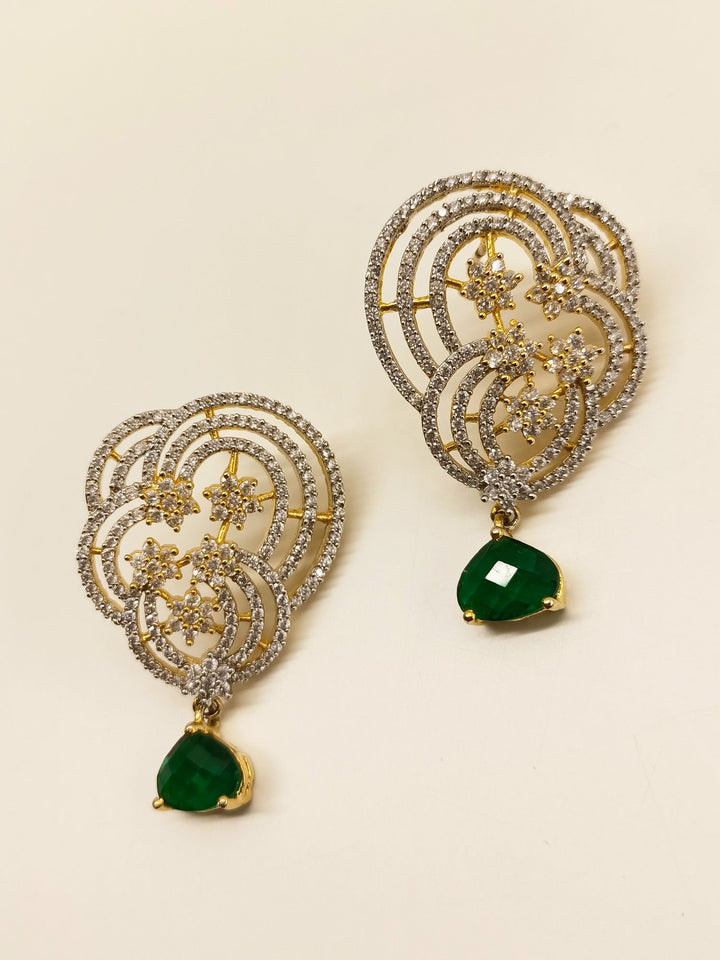 Maitri Gold Plated American Diamond Earring With Green Stone