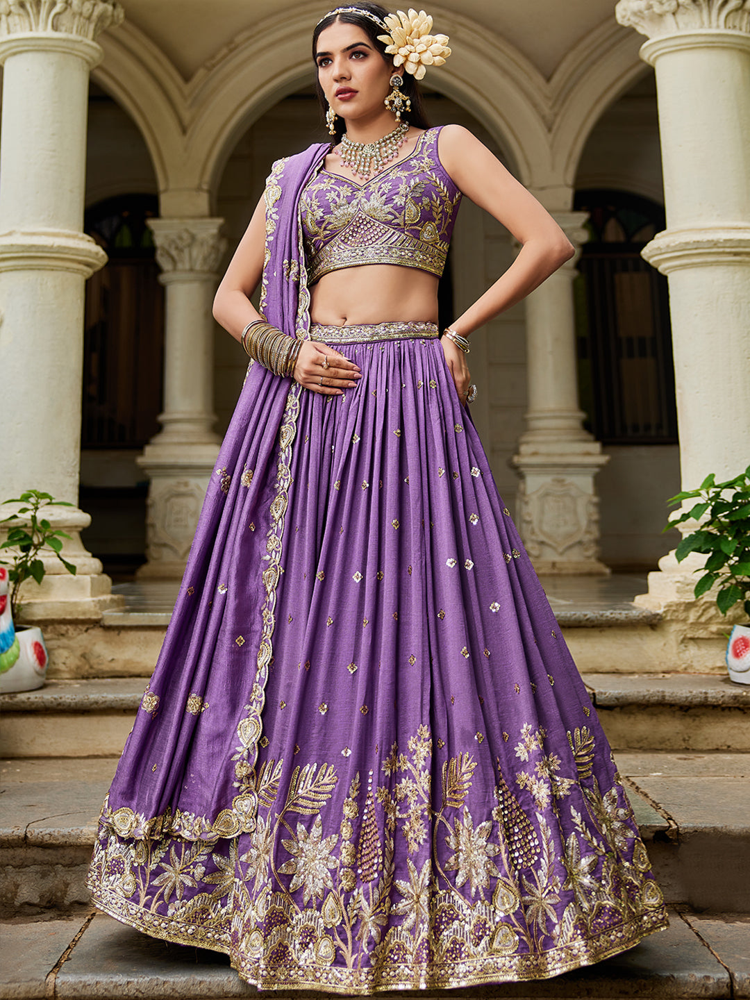 PURPLE - Chiffon Sequinse embroidery Lehenga choli & Dupatta