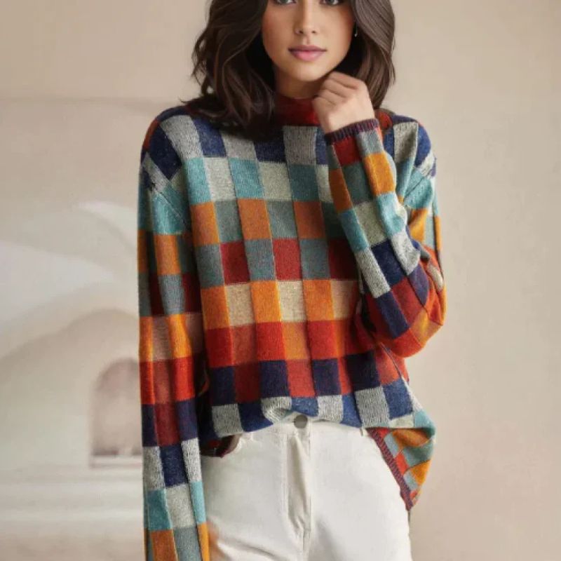 Emma Checkered Merino Sweater  - By Qivii