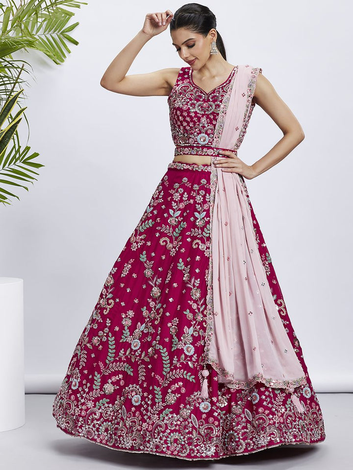 Rose - Pure Georgette Golden Sequined, Multi-Color Thread & Zarkan Embroidered Semi-Stitched Lehenga choli