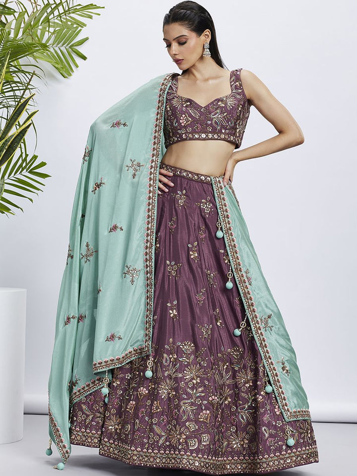 Rose gold Pure Chiffon Sequins and thread embroidery Semi-Stitched Lehenga choli & Dupatta