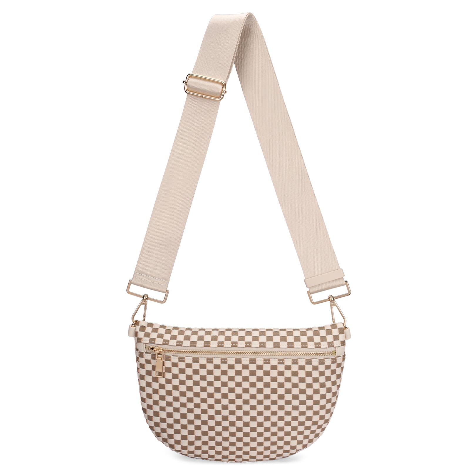 Ounamei Checkered Woven Crossbody Fanny Pack for Women – Adjustable Sling Bum Bag, Lightweight Everyday Travel Shoulder Purse