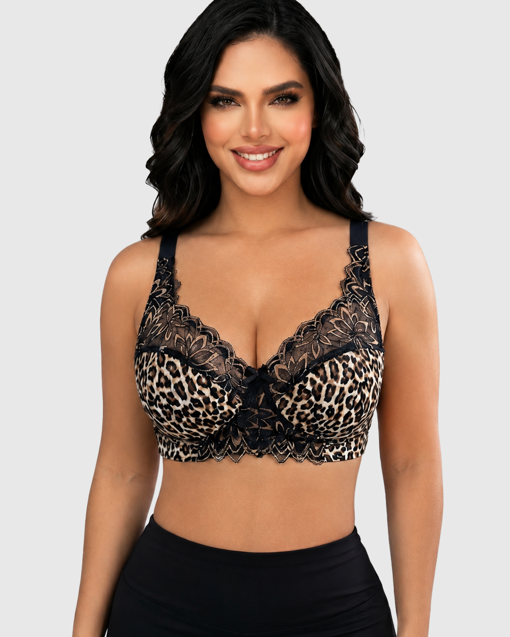 Leopard Print Lace Adjustable Strap Plus Size Support Shapewear Bra