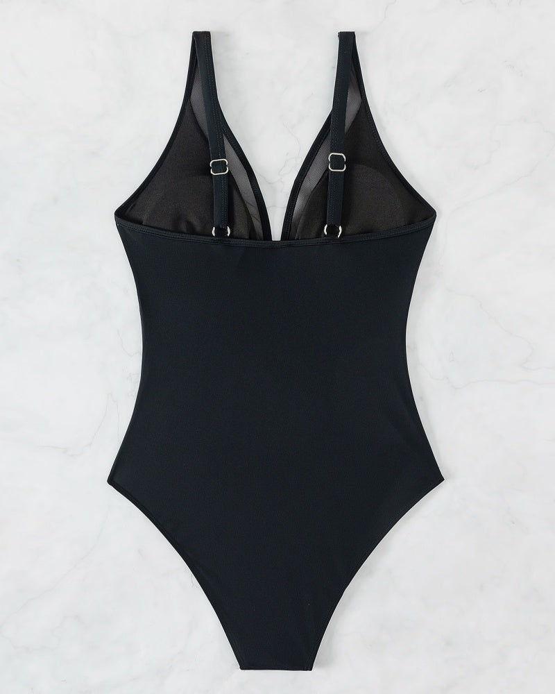 Sexy Deep V Mesh Backless One Piece Shapewear Swimsuit  - By Qivii