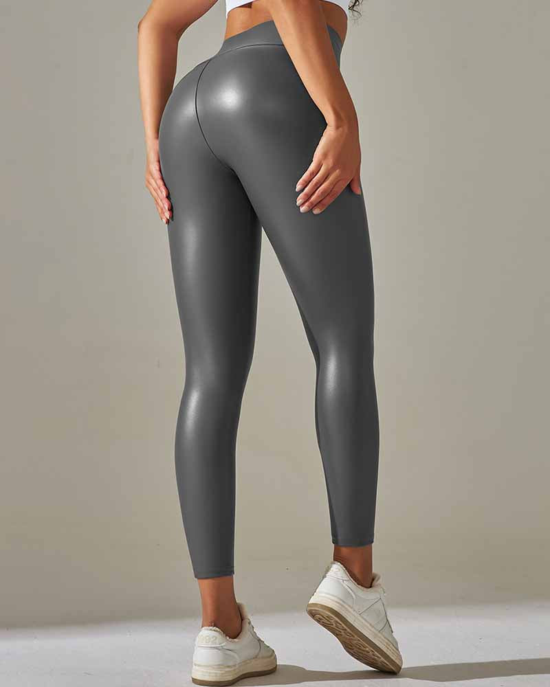Women's High Waist Stretchy Naked Feel Skinny Pu Leather Pants  - By Qivii