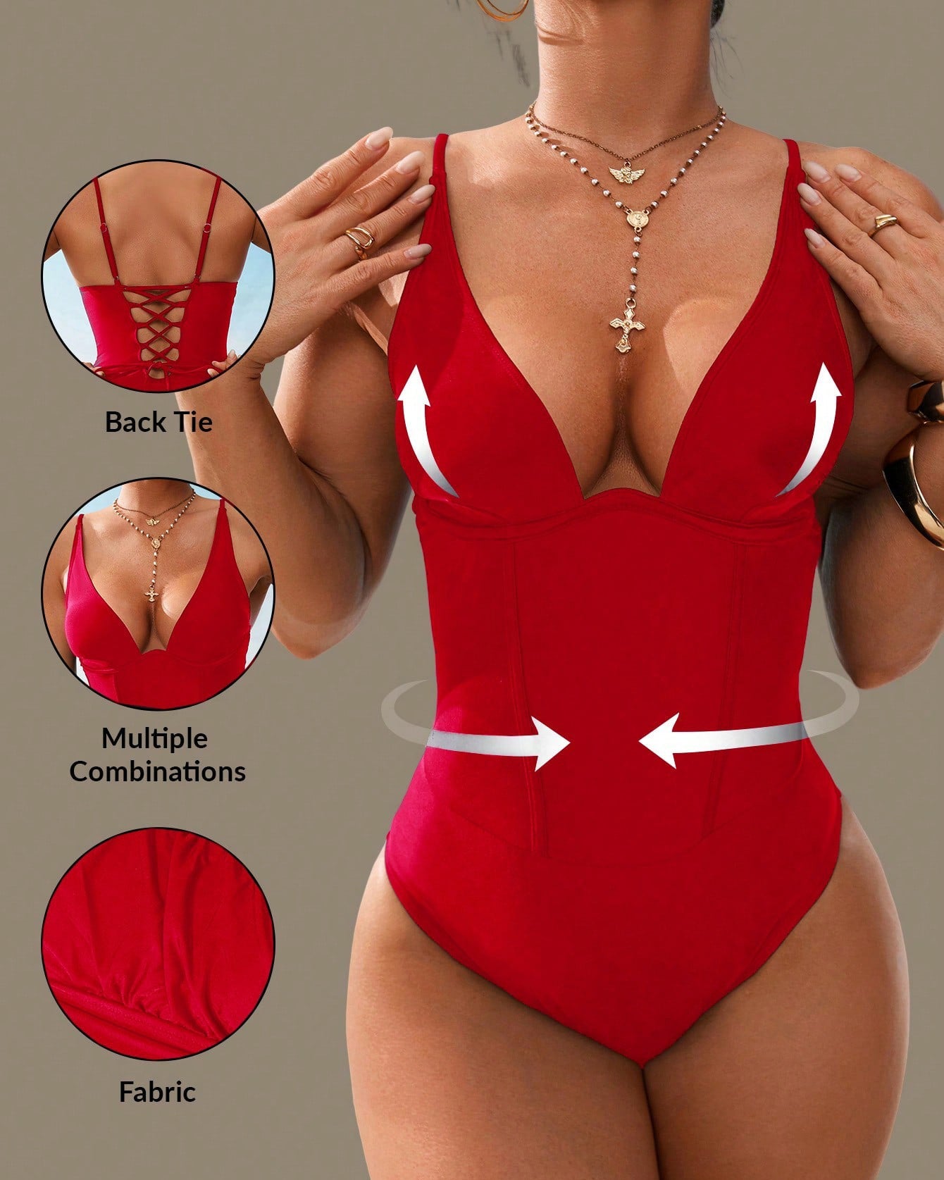 Shapewave Tummy Control Push Up V-Neck One-Piece Swimsuit  - By Qivii