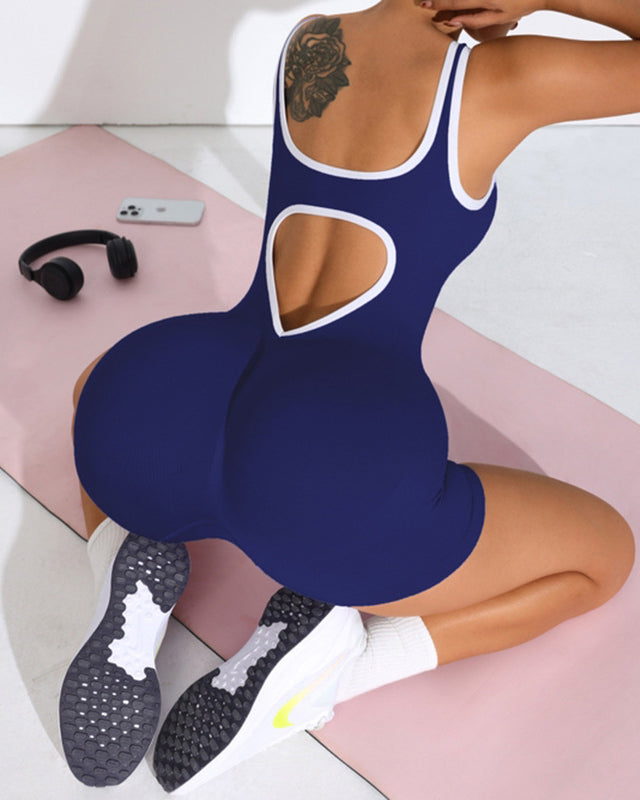 Heart Cutout Back Ribbed Seamless Romper  - By Qivii