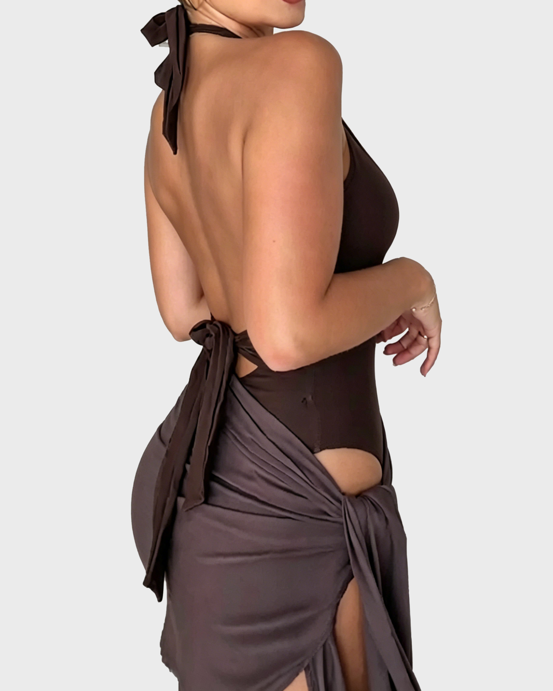 Backless Deep V-Neck Halter Slimming One-Piece Swimsuit  - By Qivii