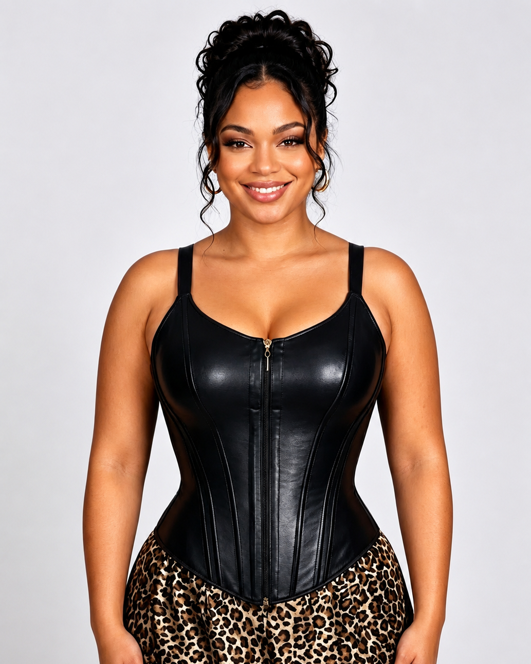 Faux Leather Corset Top with Adjustable Straps