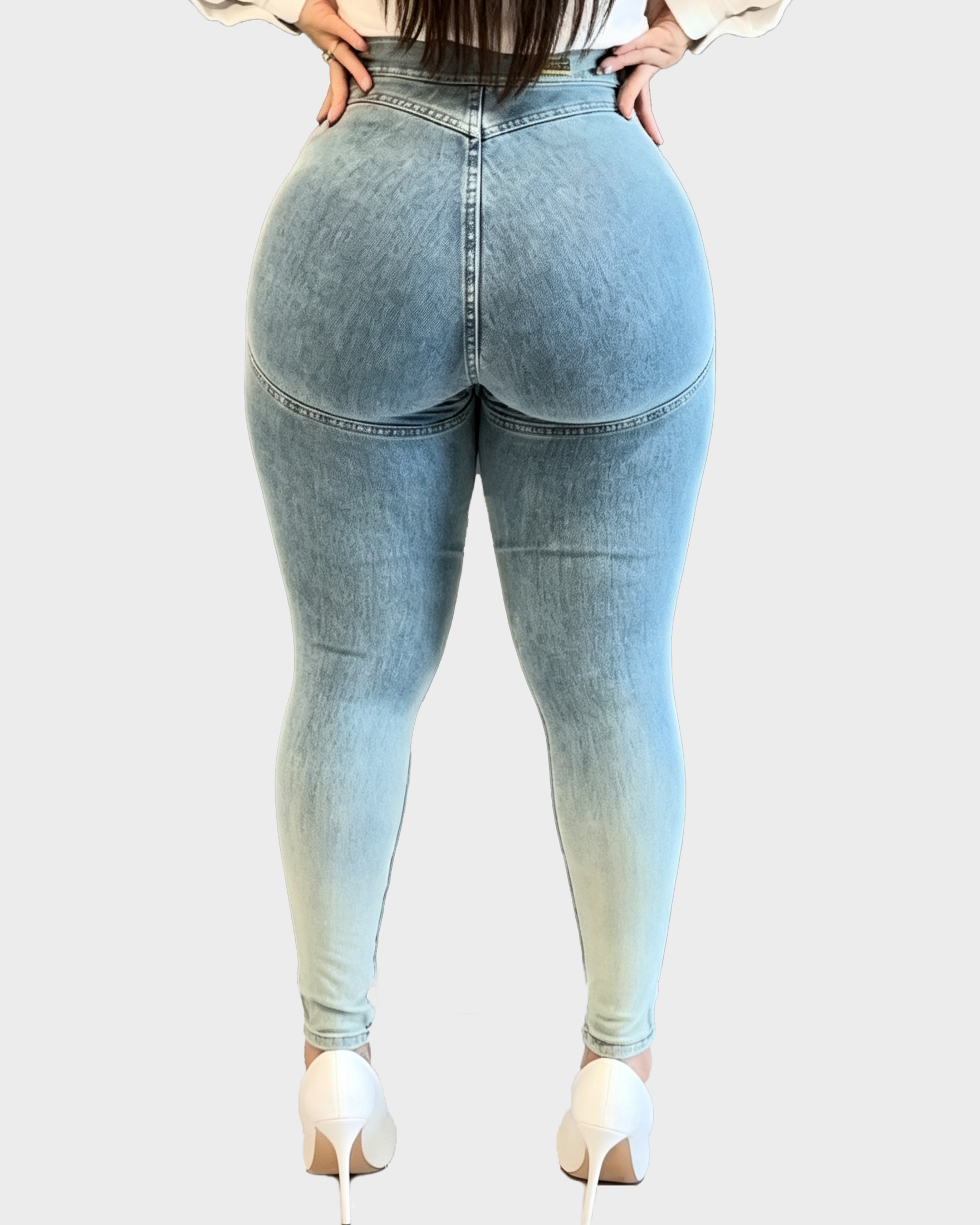 High Waist Gradient Wash Skinny Butt Lifting Stretch Jeans  - By Qivii