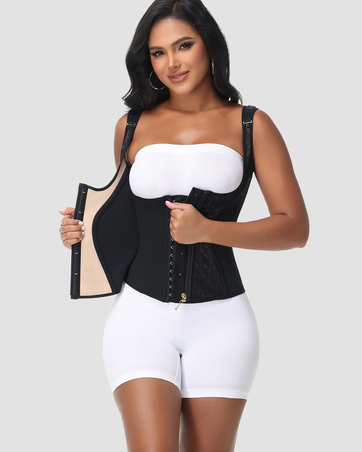 Full Coverage Double-Layer Tummy Control Waist Trainer Vest With Bra