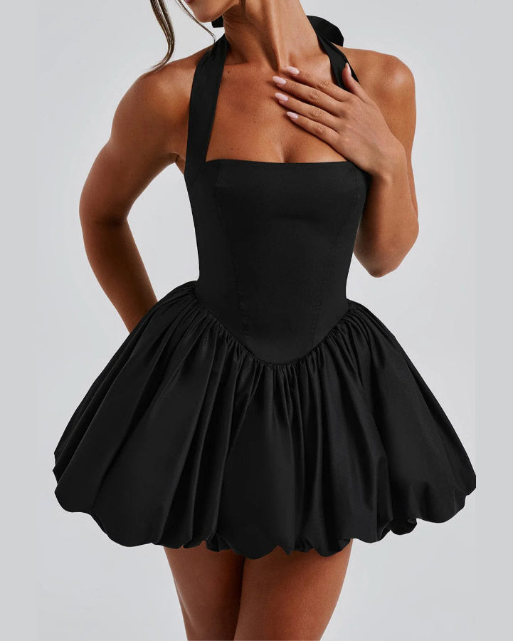 Halter Polka Dot Bubble Mini Dress  - By Qivii