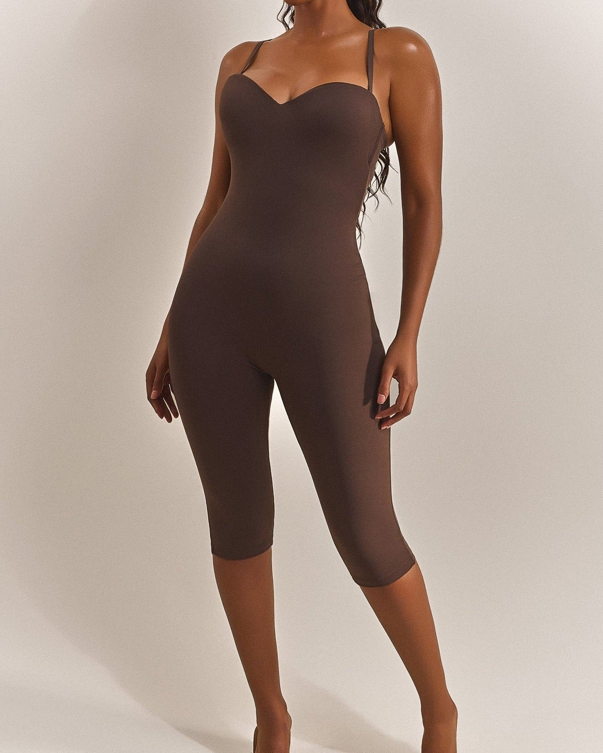 Halter Strap Sweetheart Neck Capri Sculpting Jumpsuit  - By Qivii