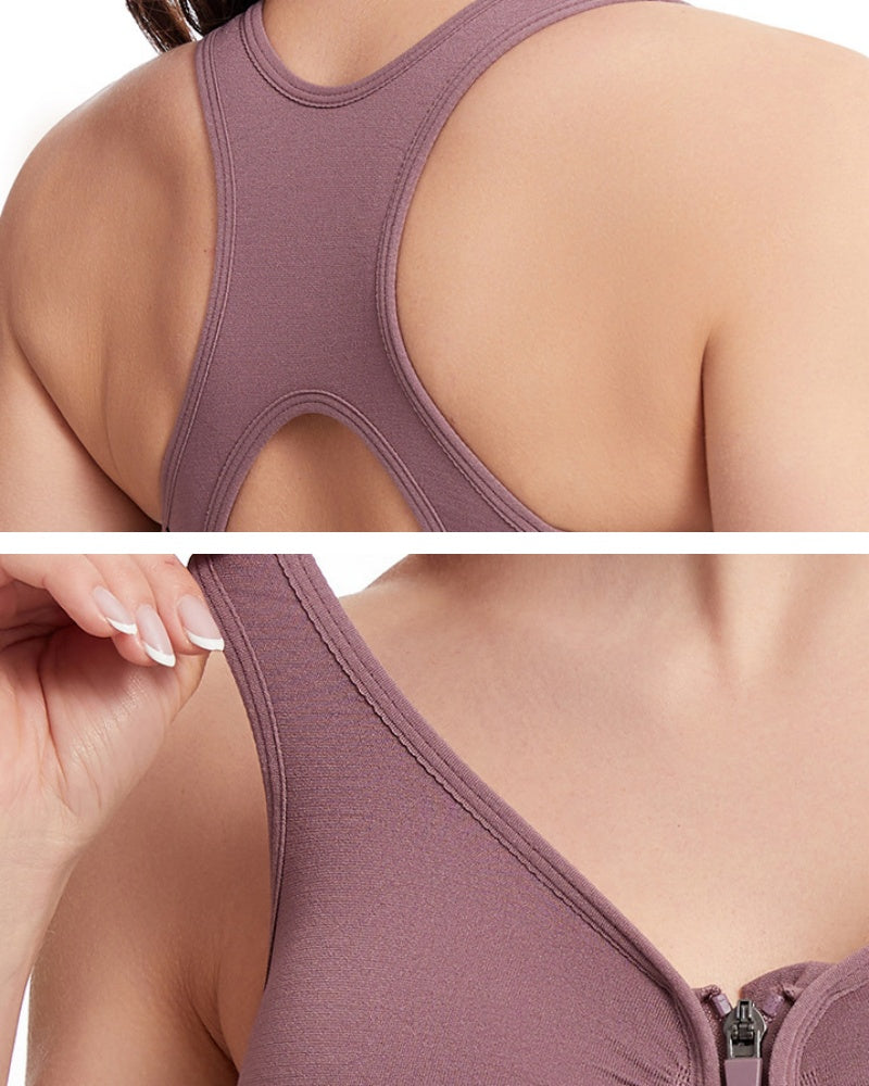 Women's Shockproof Push up Bra Hollow Back with Front Zipper  - By Qivii