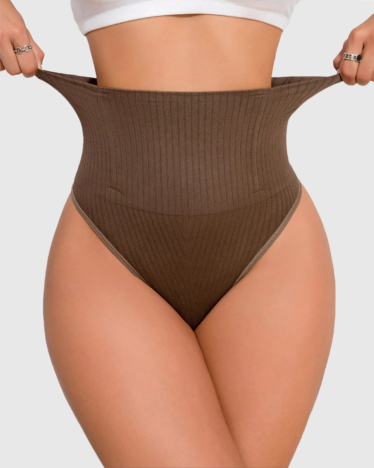 High Waist Ribbed Tummy Control Butt Lifting Shapewear Thong
