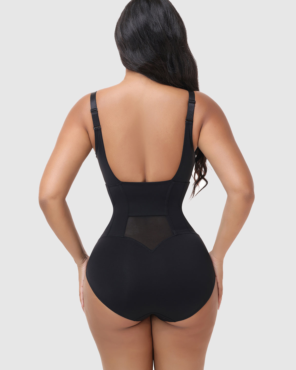 Adjustable Strap V Neck Mesh Back Bodysuit Tummy Control Hourglass Shapewear