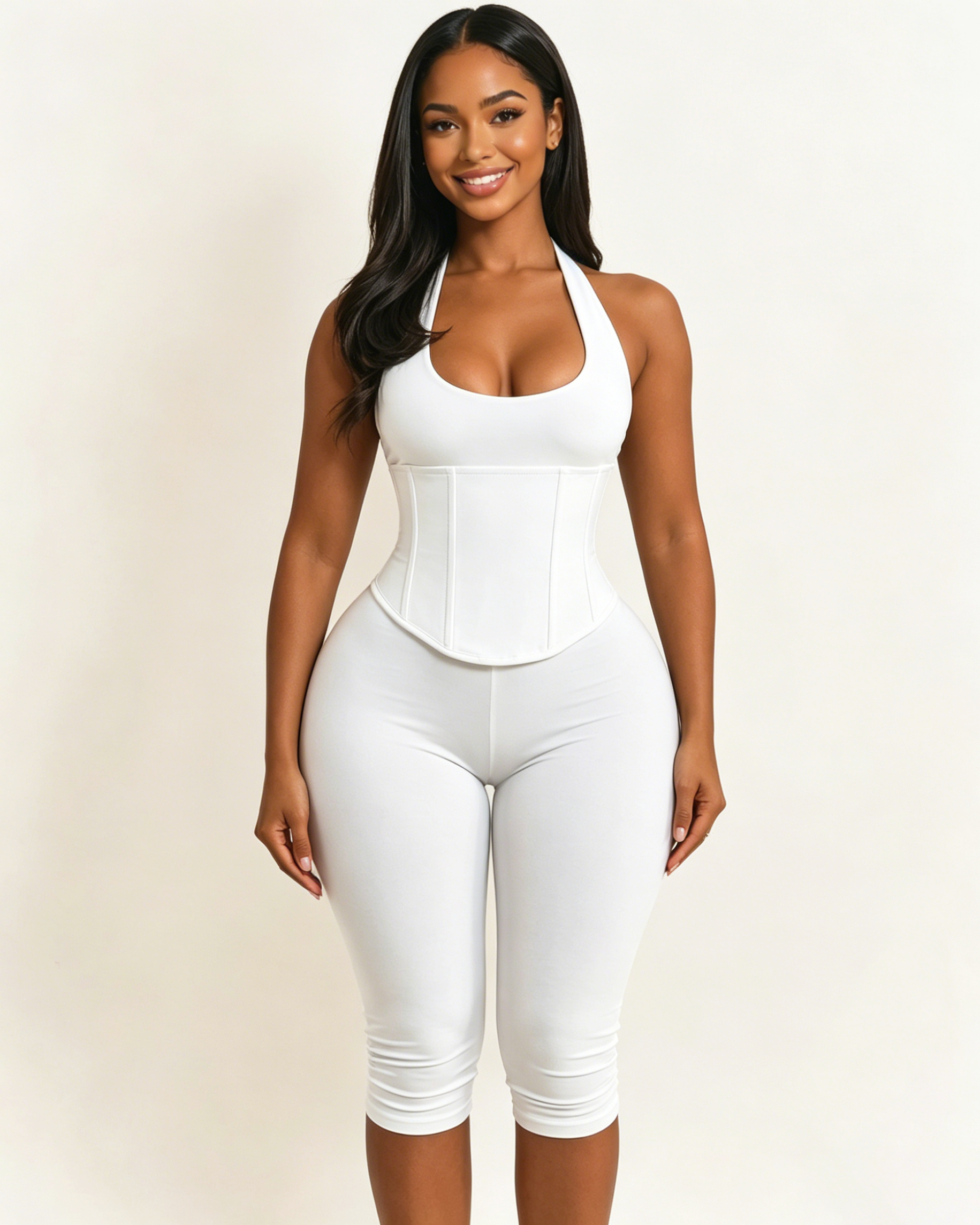 Hourglass Figure The Corset Body Shaper Waist Cincher Capri Jumpsuit Two-Piece Set  - By Qivii