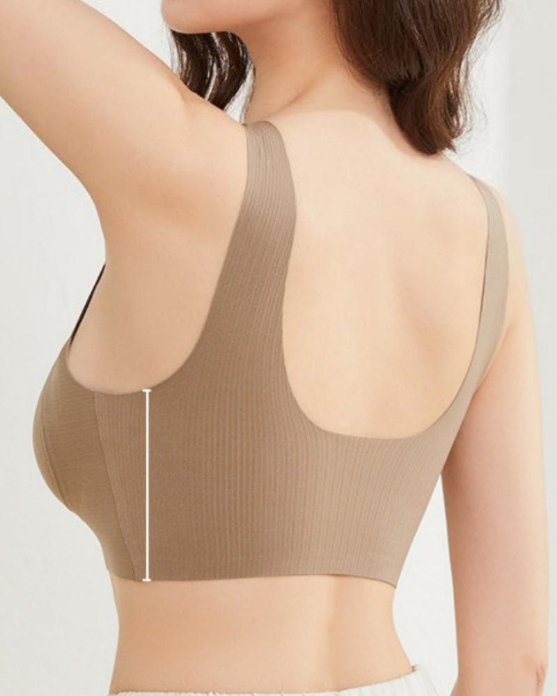 Mesh Patchwork Wire Free Soft Support Push Up Vest Bra  - By Qivii