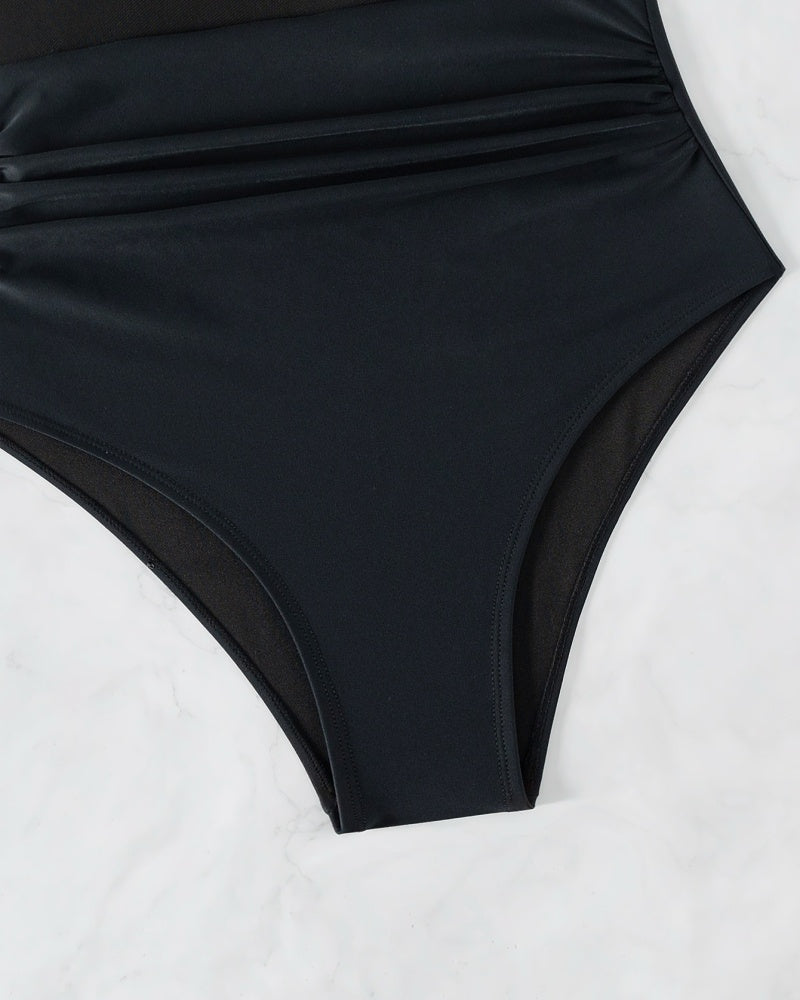 Sexy Deep V Mesh Backless One Piece Shapewear Swimsuit  - By Qivii