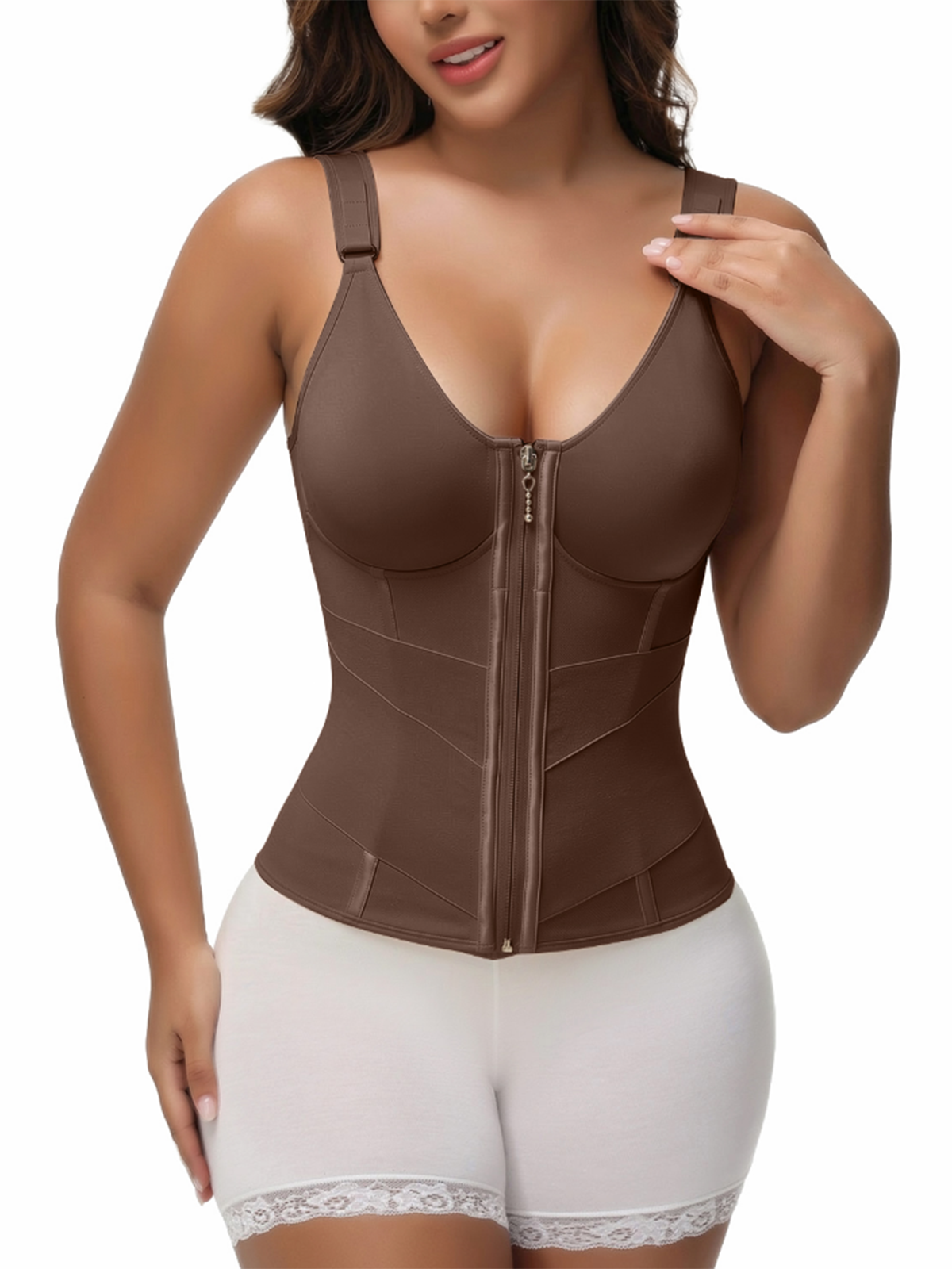 Adjustable Strap High Compression Zipper Bustier Shaper Vest
