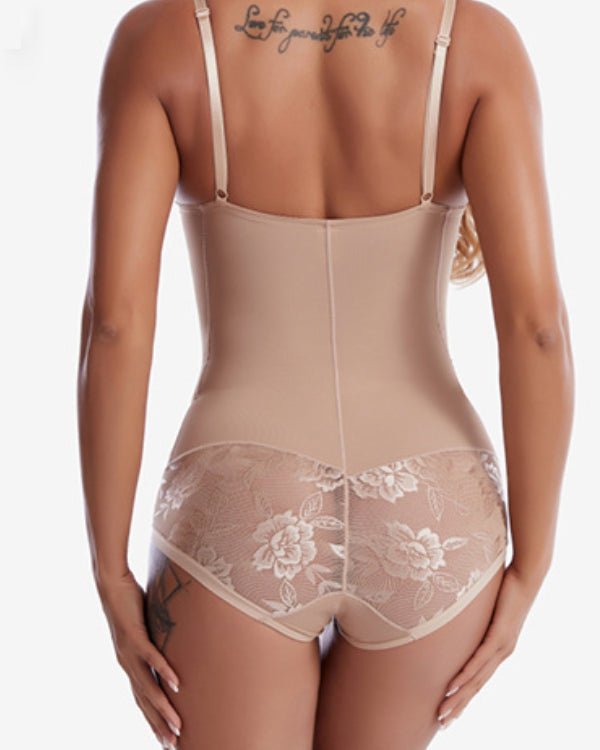 Sleeveless Lace Patchwork One Piece Shapewear Bodysuits  - By Qivii