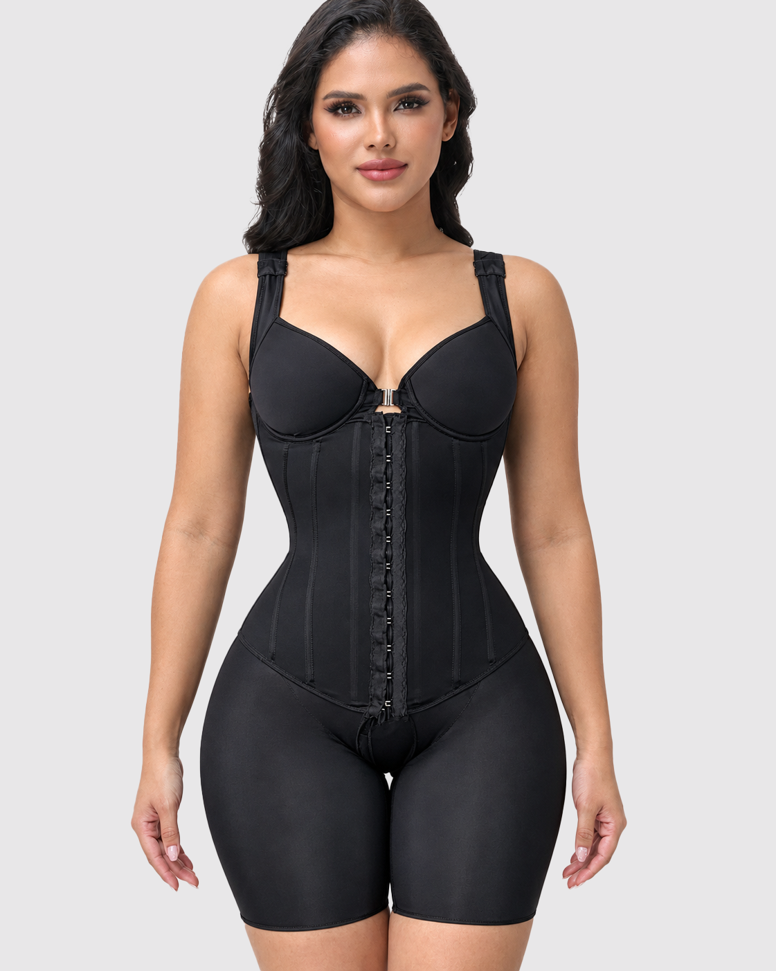 Wide Strap Front Hook Boned Tummy Control Butt Lifting Hourglass Shapewear