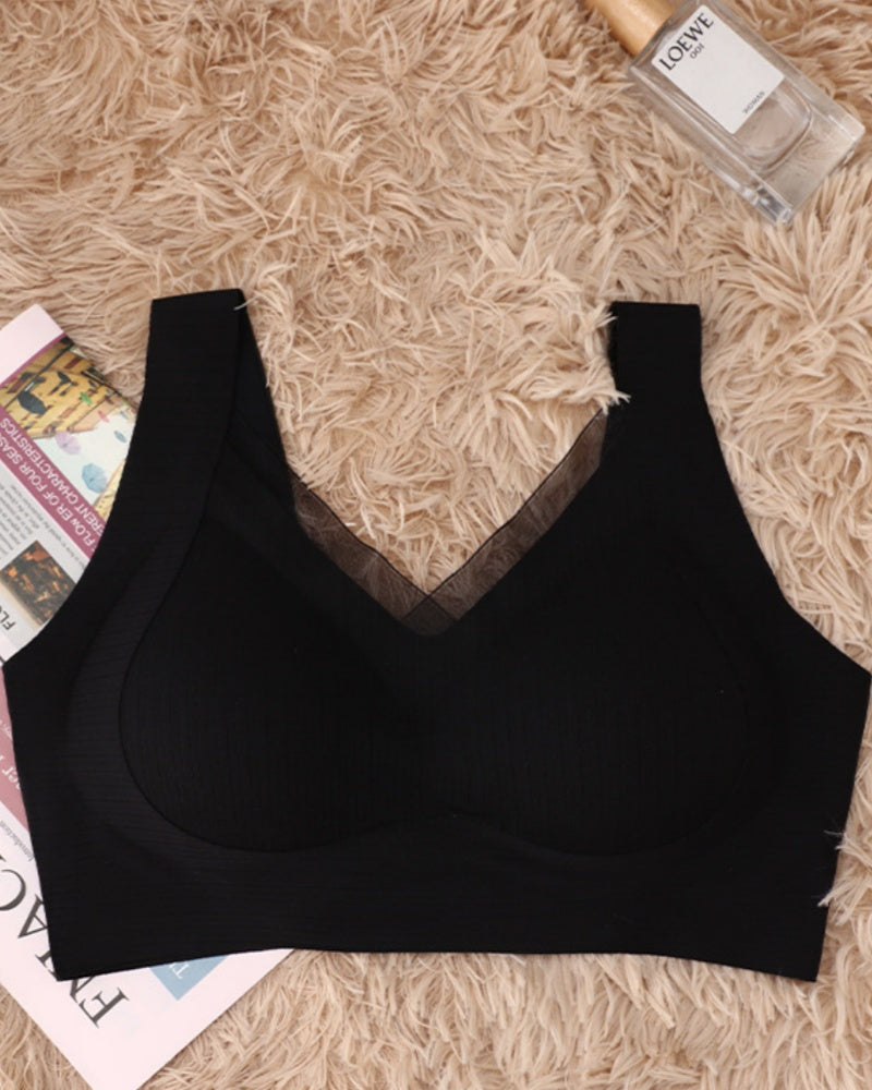 Mesh Patchwork Wire Free Soft Support Push Up Vest Bra  - By Qivii